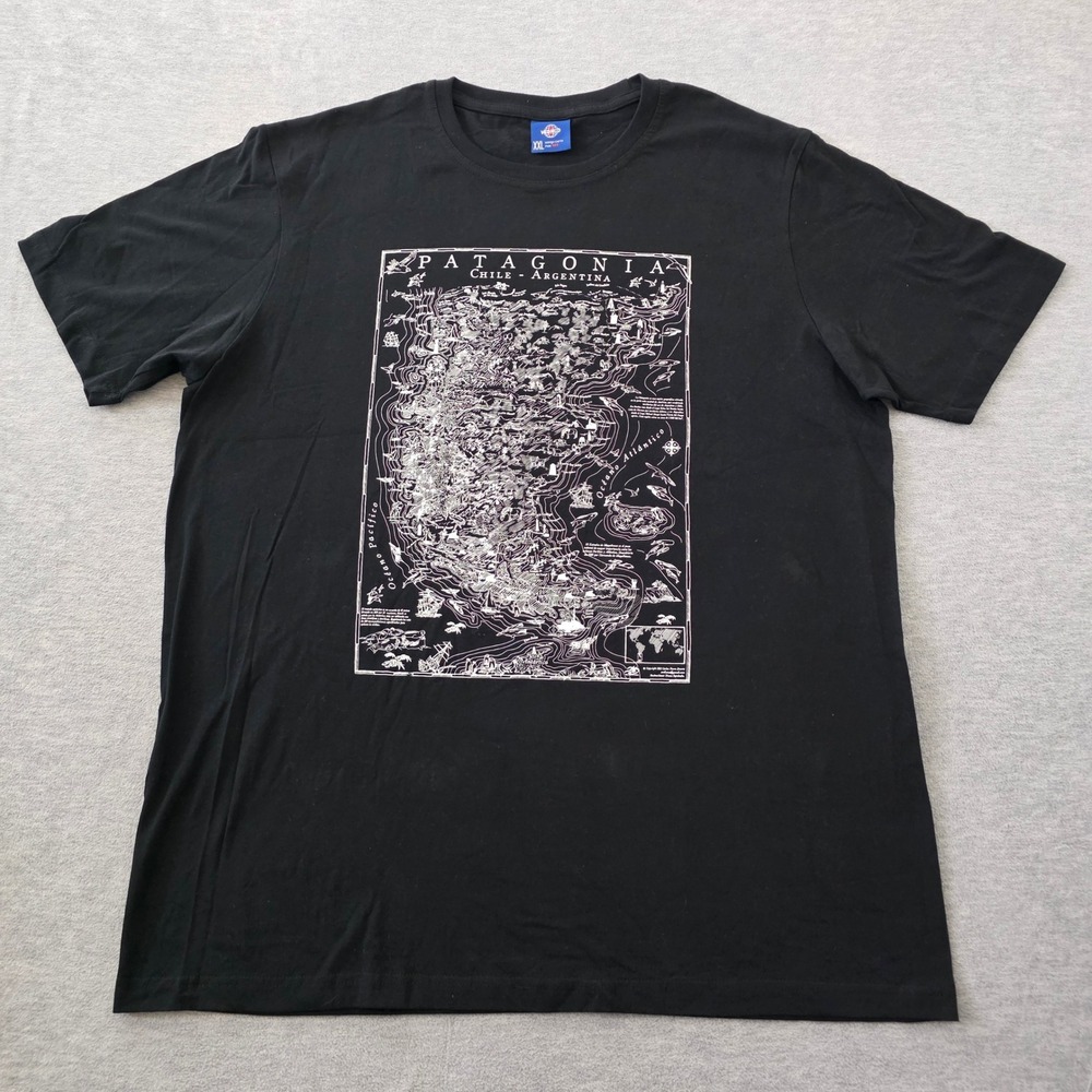 World Patagonia Chile Argentina Map Graphic T-Shirt Black Mens XXL Cotton